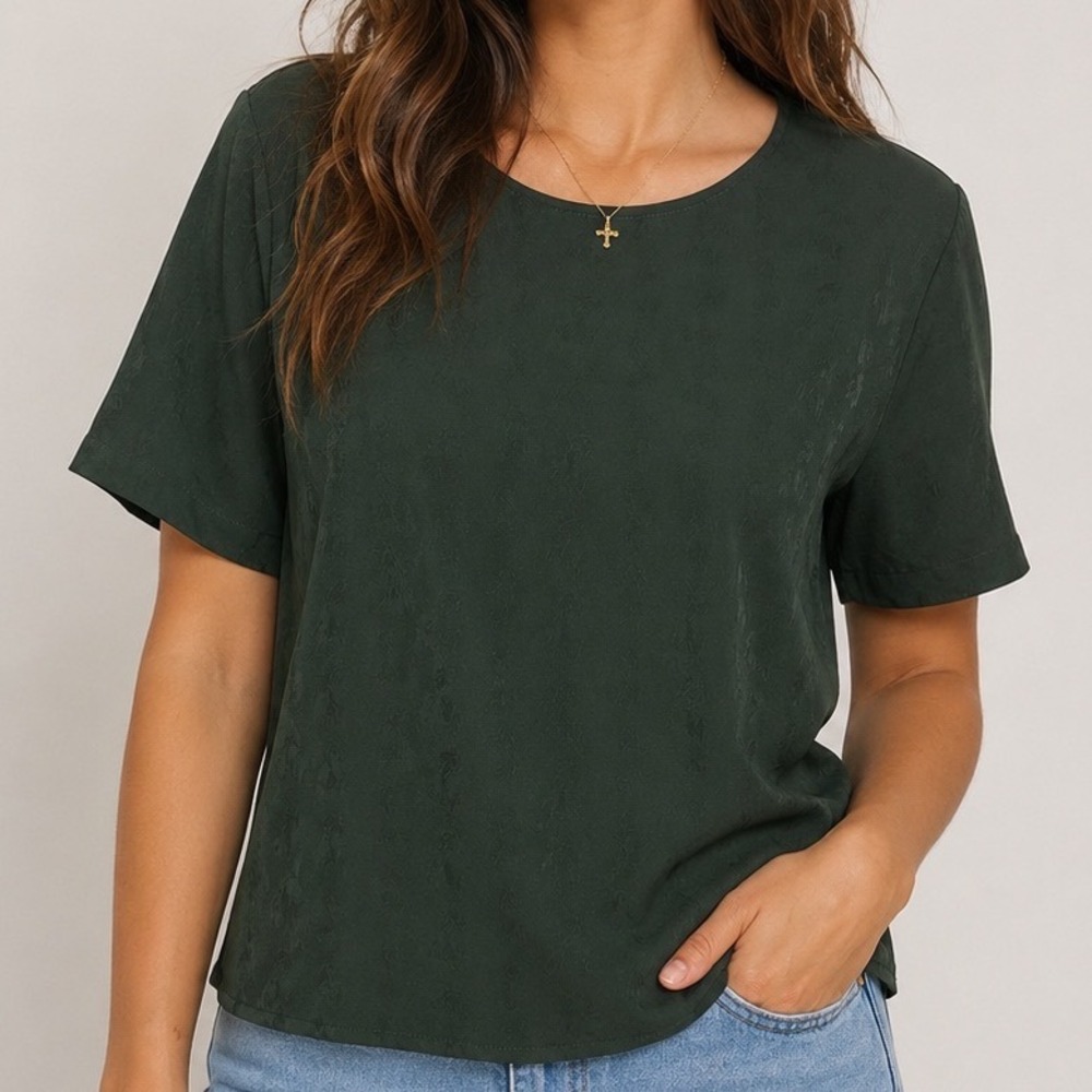 Koret Textured Jacquard Blouse 1X Green‎ Career Office Quiet Luxury Minimalist